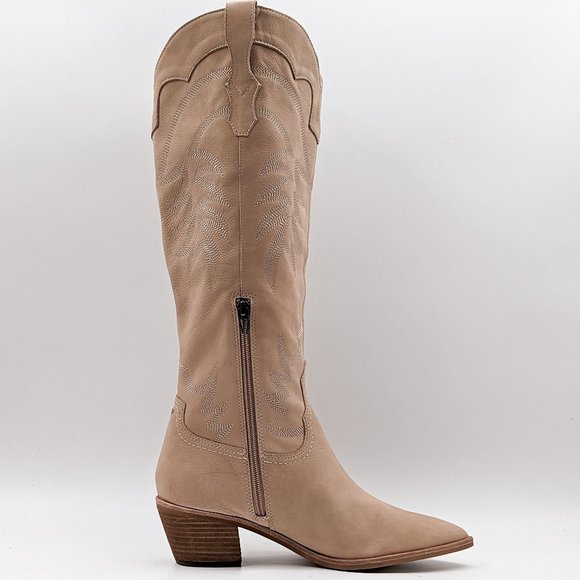 Dolce Vita Women Solei Western Cowgirl Leather Beige Suede Boots Size 8.5 - Picture 5 of 13